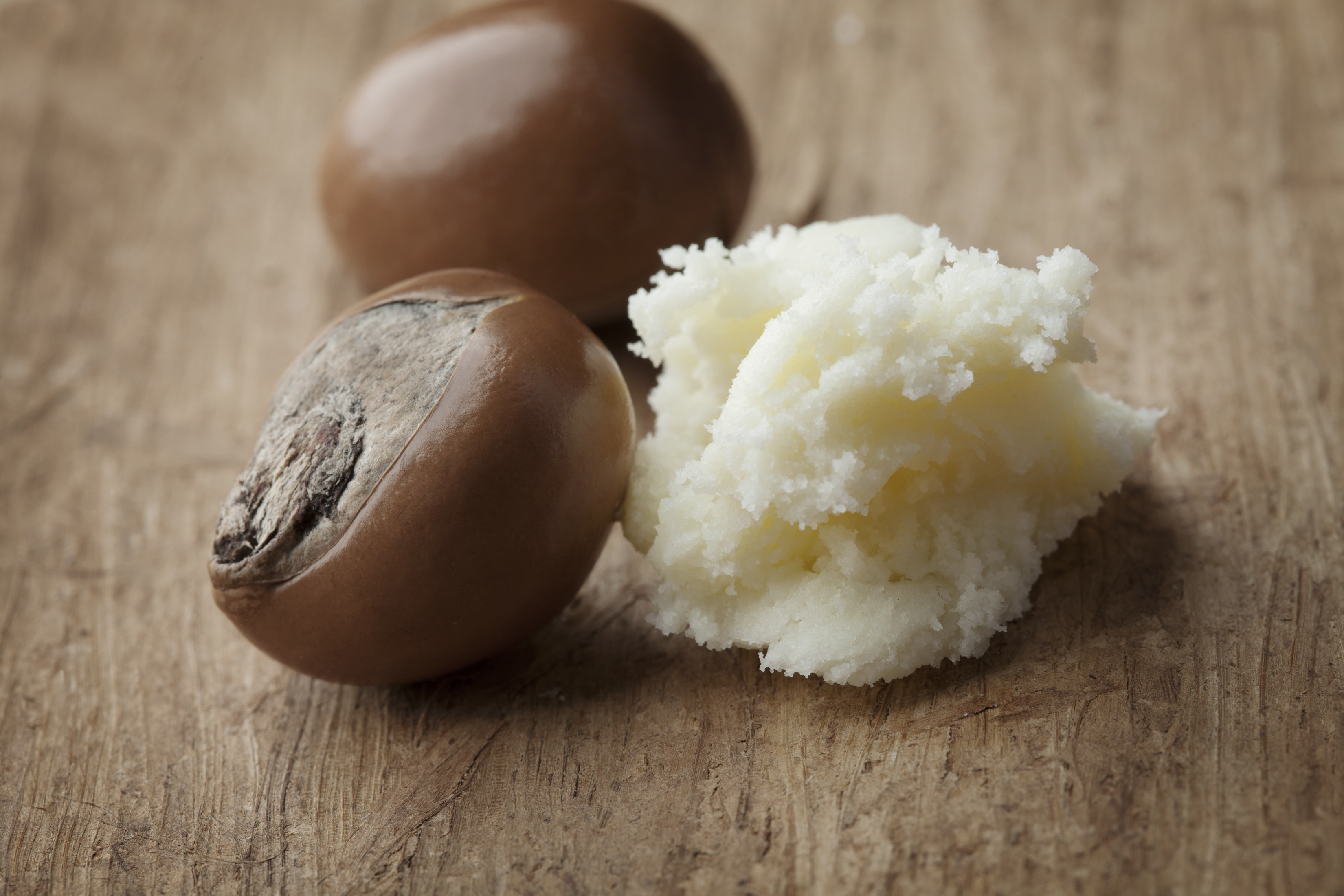 closeup of shea butter and shea nuts
